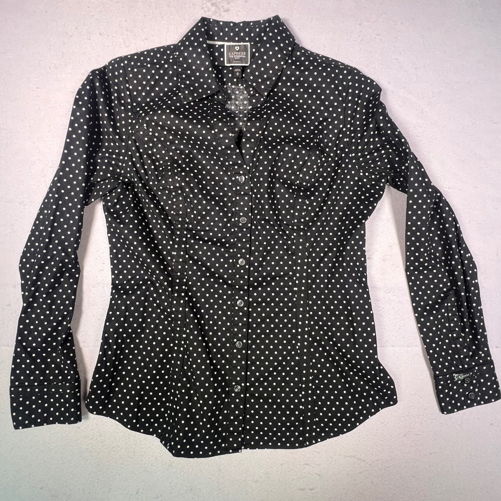 Express The Essential Shirt Womens M Black Polka Dot Excellent